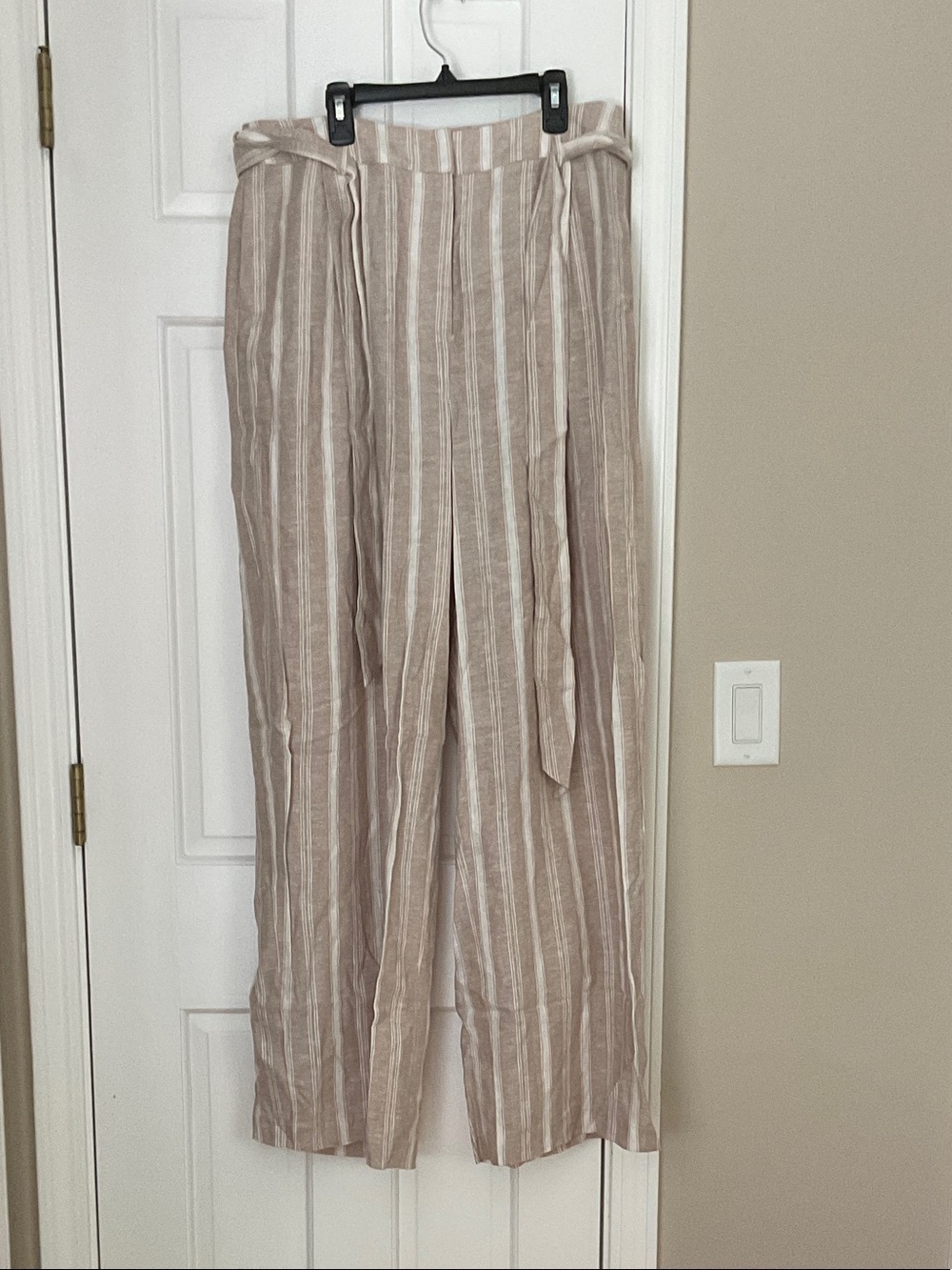 BCBG Taupe and Ivory Striped Wide-Leg Pants
